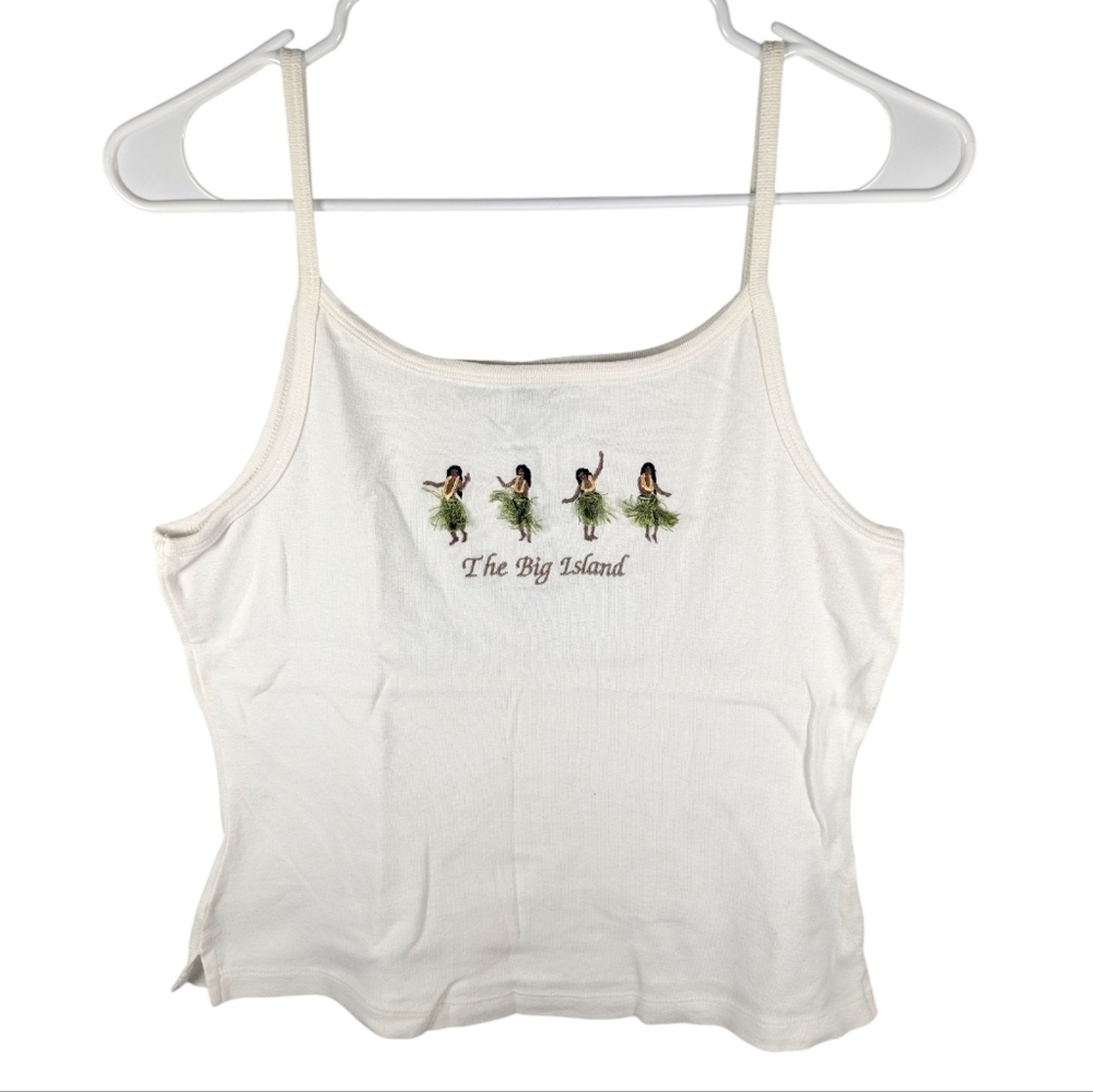 Kavio! Y2K Hawaii The Big Island Hula Girl Woman's Lowcut Crop Tank Top Size XL